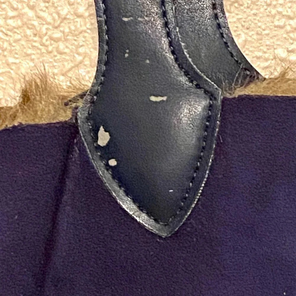 Dennis Basso Faux Suede Faux Fur Shoulder Bag Blue Tie Closure - Picture 3 of 11